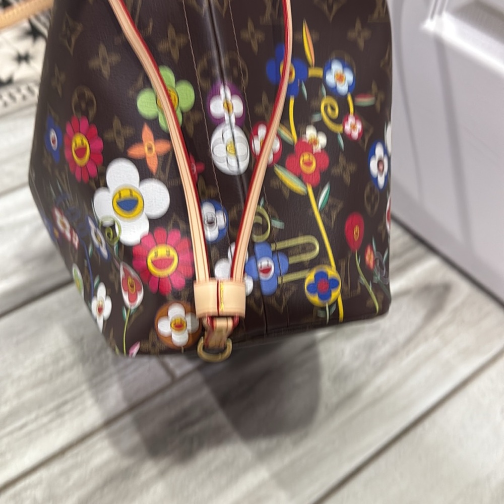 Brown Monogram Floral Tote with Multicolor Flowers - Picture 9 of 9